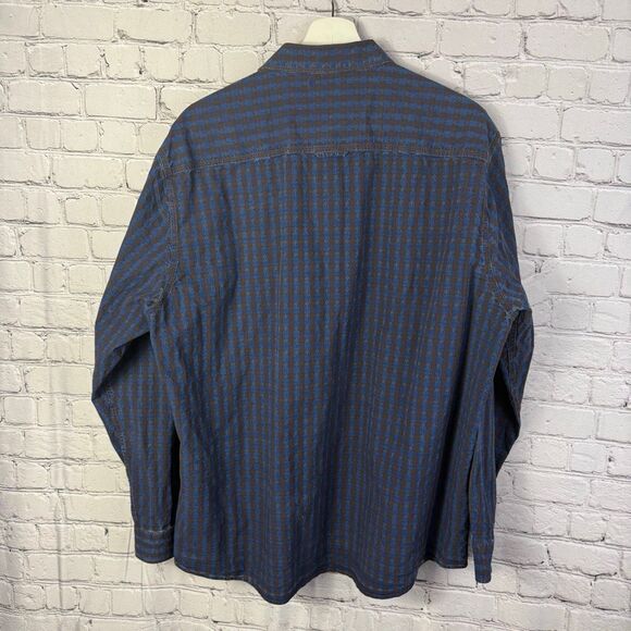Carbon 2 Cobalt Blue Brown Checked Cotton Button down Size XL - Picture 7 of 8